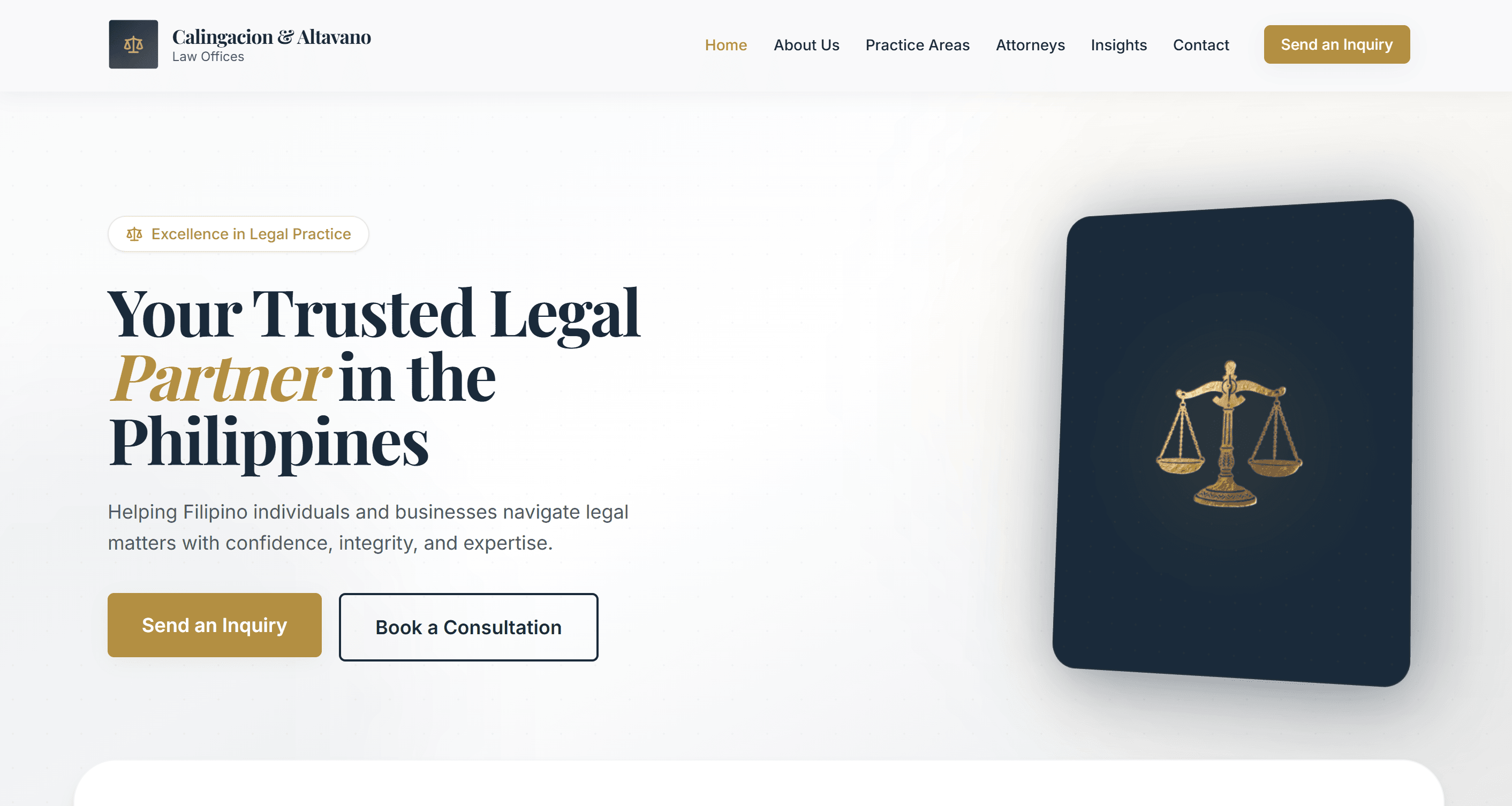 Calingacion & Altavano Law Offices — website designed and developed by Ivan Lunita using React and Tailwind